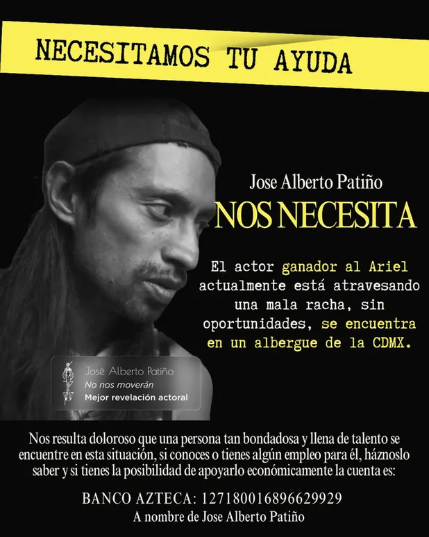 Ganó un Ariel en 2025, pero hoy el actor José Alberto Patiño vive en un albergue; amigos piden ayuda