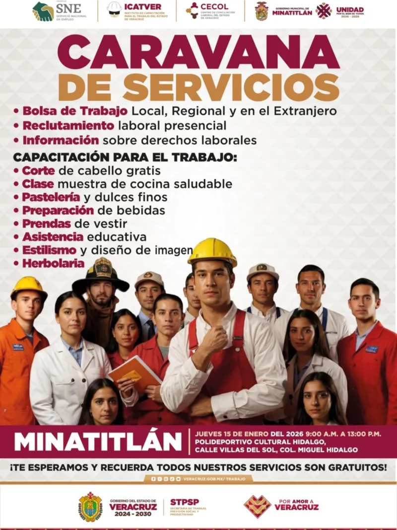 Ofrecerán vacantes de trabajo durante caravana de servicios en Minatitlán l Fecha y Sede