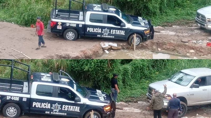 Lluvias afectan veredas rurales de Jáltipan; patrulla de la SSP queda varada