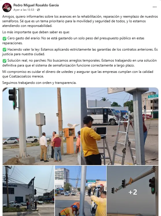 Alcalde de Coatzacoalcos garantiza cero gasto en reparación de semáforos