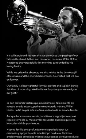 Muere Willie Colón: 5 canciones para recordar al salsero más querido