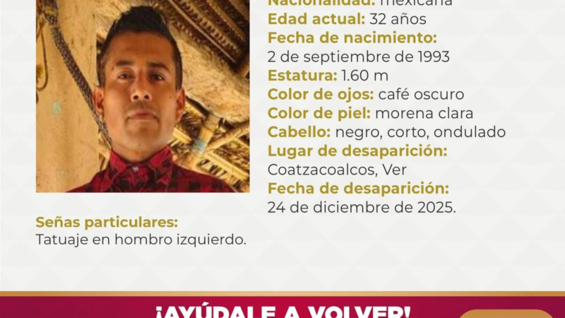 Sigue desaparecido David Armas en Coatzacoalcos; fue visto por última vez en diciembre