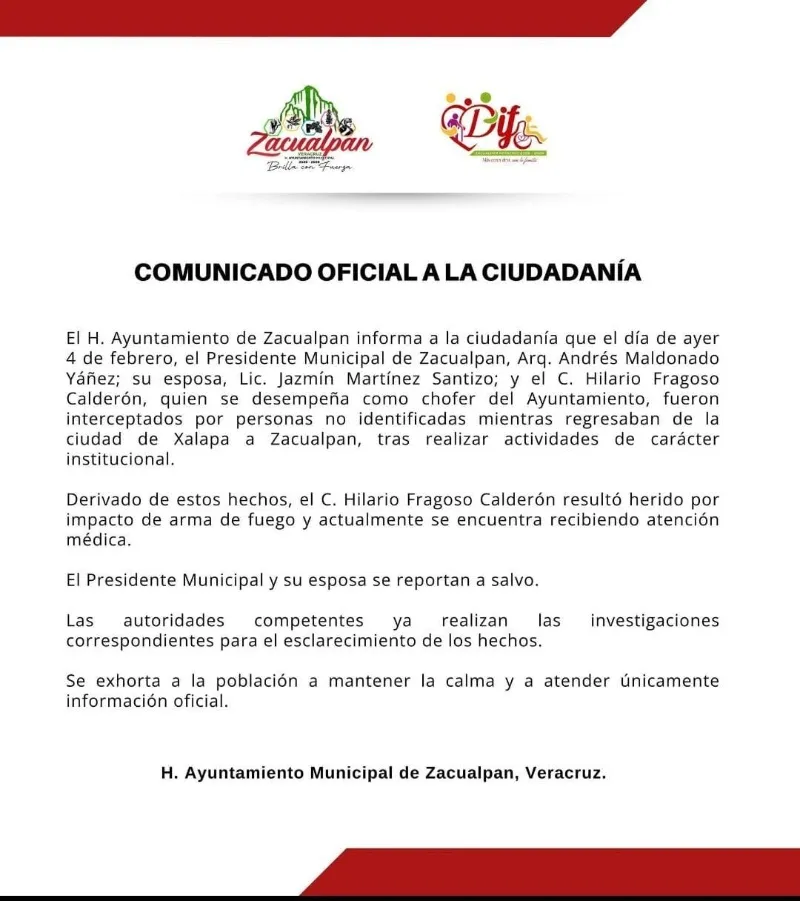 Atentado contra alcalde de Zacualpan, Veracruz: comando armado lo embosca en carretera