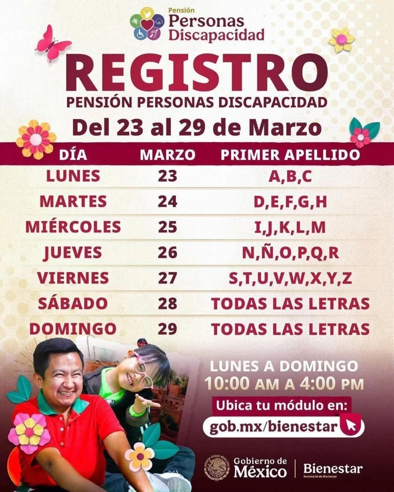 Abren registro a Pensión para Personas con Discapacidad en estas fechas
