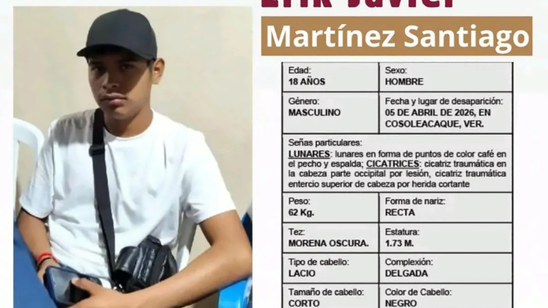 Erick Javier Martínez, de 18 años, desaparece camino al trabajo en Minatitlán