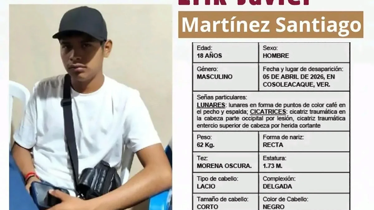 Erick Javier Martínez, de 18 años, desaparece camino al trabajo en Minatitlán