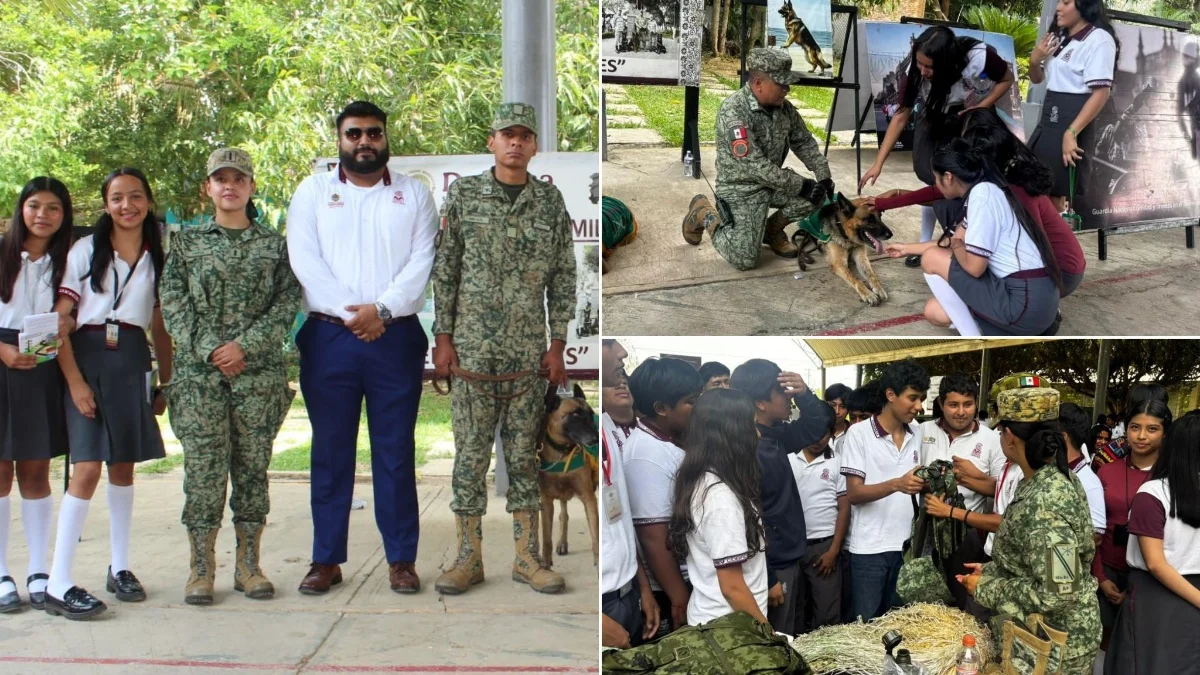 Exposición militar despierta interés estudiantil en Sayula de Alemán