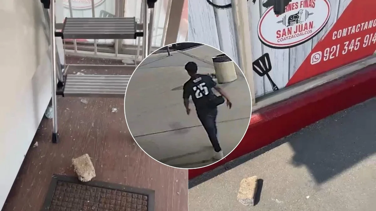 Vandalizan sucursal de Carnes San Juan en Coatzacoalcos; cámaras captan al presunto responsable