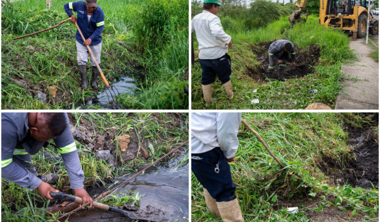Realizan trabajos de limpieza y desazolve de canales en Nanchital para evitar inundaciones