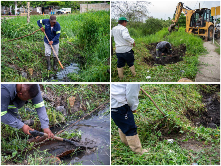 Realizan trabajos de limpieza y desazolve de canales en Nanchital para evitar inundaciones