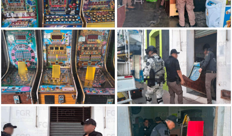 Por violación a la ley federal de juegos y sorteos, FGR asegura 20 minicasinos durante cateo, en Gutiérrez Zamora, Veracruz