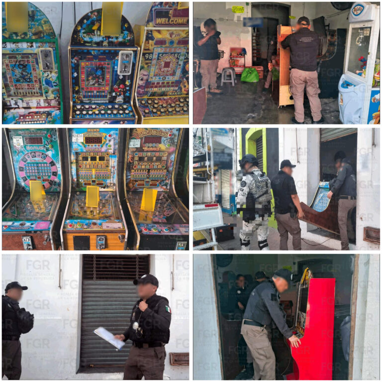 Por violación a la ley federal de juegos y sorteos, FGR asegura 20 minicasinos durante cateo, en Gutiérrez Zamora, Veracruz